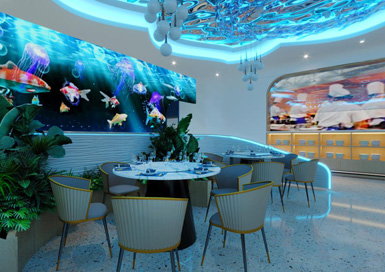 海洋主題自助餐廳裝修設計案例效果圖